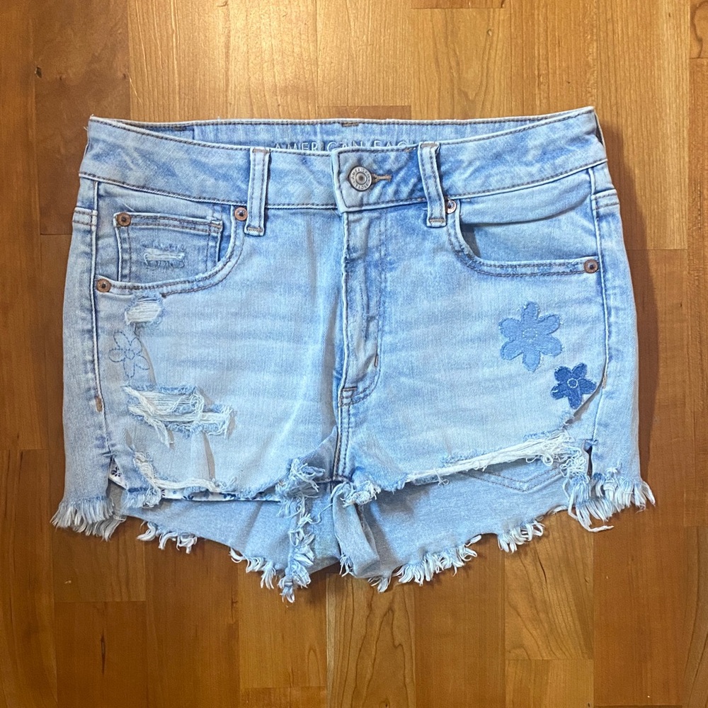 American Eagle Light Blue Distressed Jean Shorts